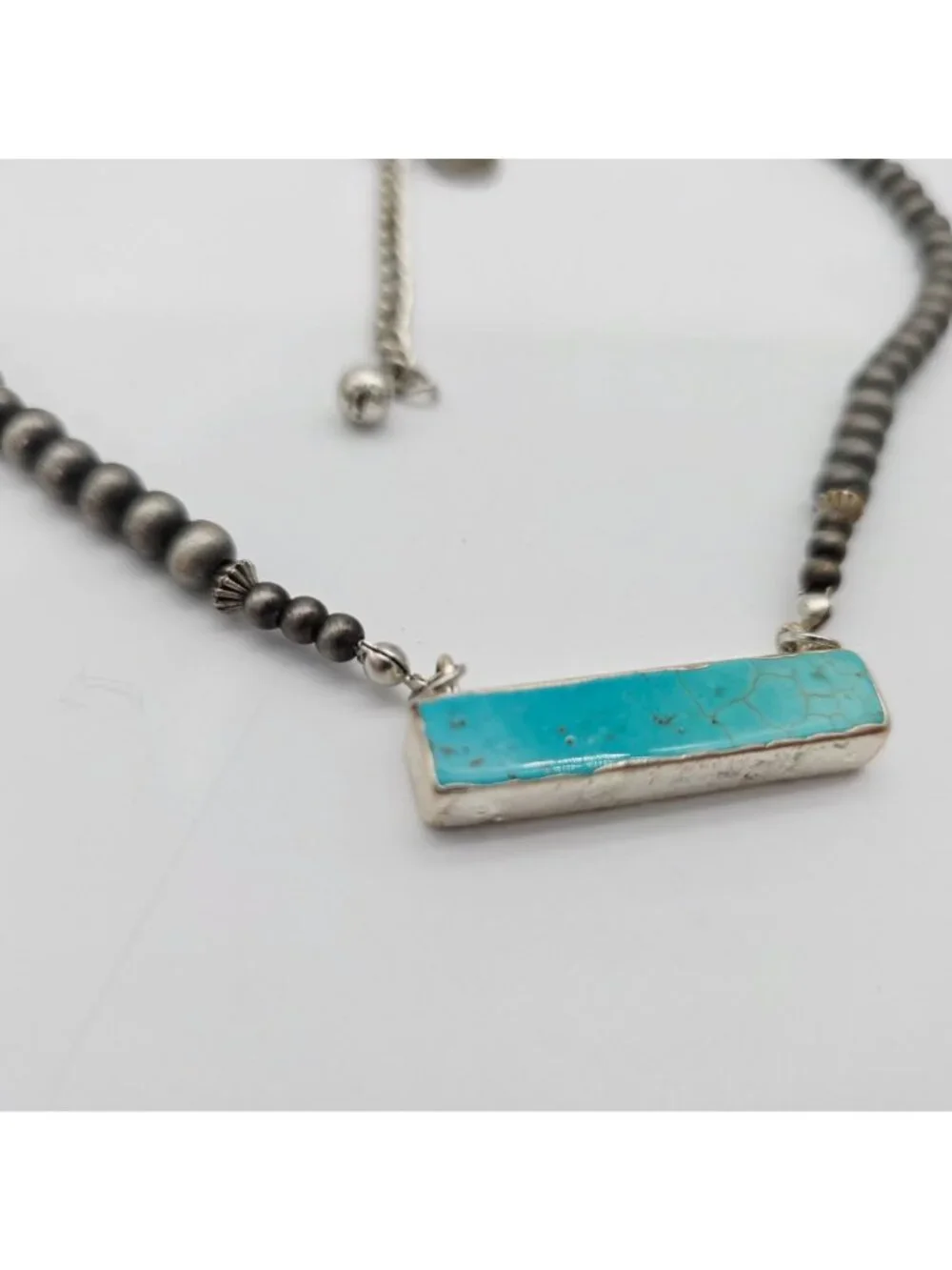 Women's Faux Navajo Pearl Turquoise Bar Necklace 18" - Picture 9 of 9